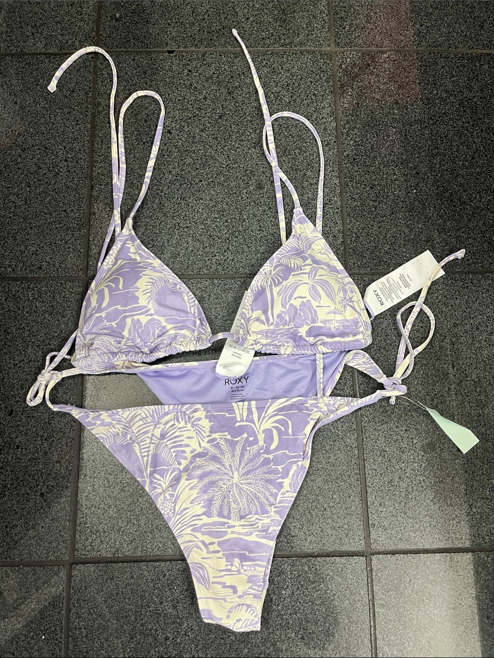 Roxy Lavender and Cream Tropical String Bikini